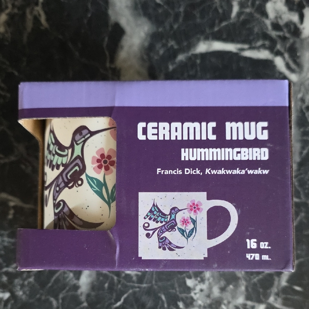 Northwest Ceramic Mug - Purple and Cream Hummingbird